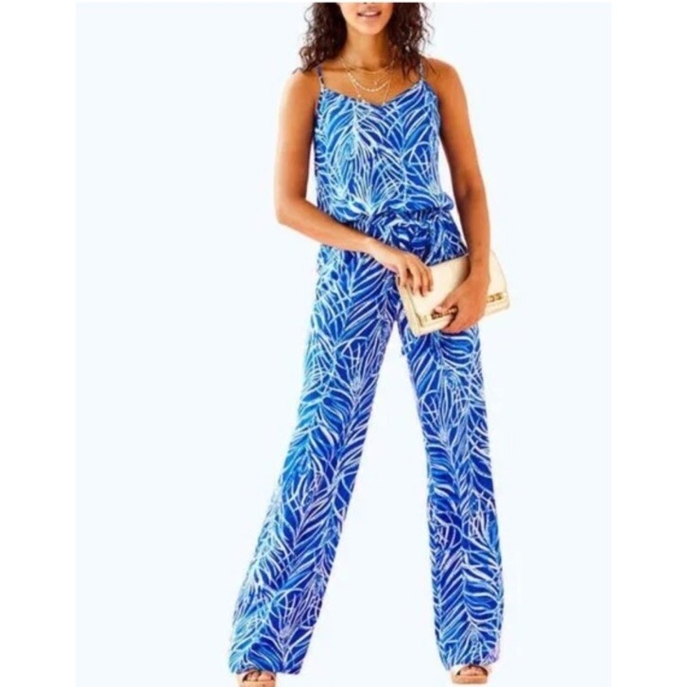 Lilly Pulitzer Twilight Blue Early Riser Dusk Jumpsuit Small Wide Leg Sleeveless